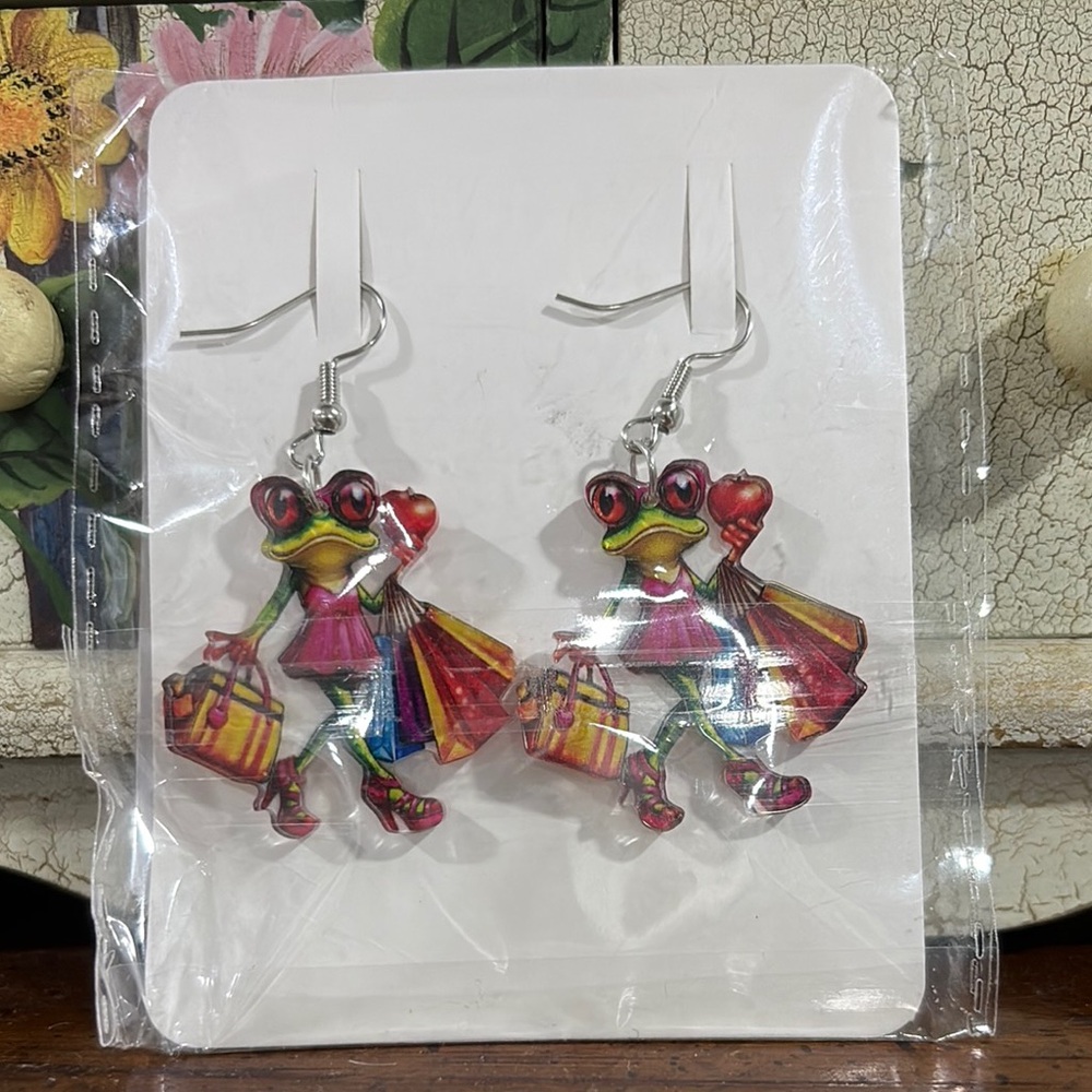 Frog Shopping Earrings - Multicolor